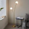 Bloom 2 Lights Opal Glass Floor Lamp In Satin Brass