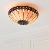 Brooklyn Tiffany Glass Flush Ceiling Light In Dark Bronze