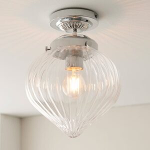 Cheston Clear Ribbed Glass Shade Flush Ceiling Light In Chrome