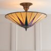 Dark Star 3 Lights Glass Semi Flush Ceiling Light In Dark Bronze