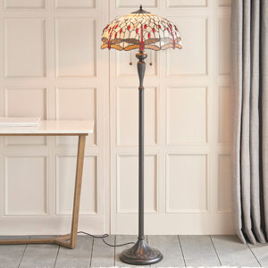 Dragonfly Beige Tiffany Glass Floor Lamp In Dark Bronze