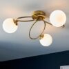 Ellipse 3 Lights Opal Glass Shades Ceiling Light In Satin Brass