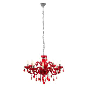 Murato 8 Bulb Cognac Crystal Chandelier Light In Red And Chrome