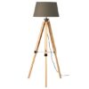 Obito Grey Fabric Shade Floor Lamp With EU Plug And Tripod Base