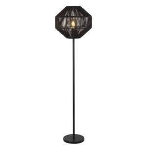 Wicker 1 Bulb Floor Lamp In Matt Black