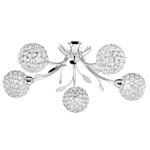 Bellis II 5 Lights Clear Glass Flush Ceiling Light In Chrome