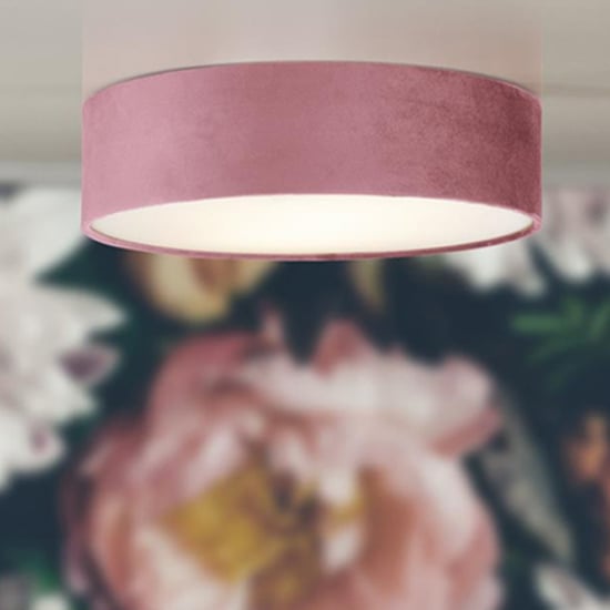 Drum 3 Lights Flush Ceiling Light With Pink Velvet Shade