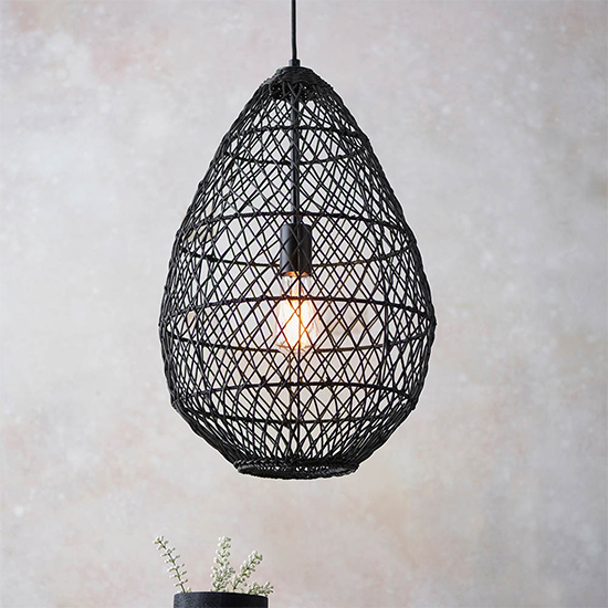 Groton Rattan Ceiling Pendant Light In Stained Black