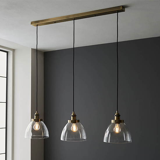 Monza 3 Lights Linear Ceiling Pendant Light In Antique Brass