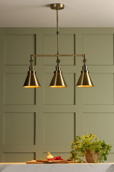 Laura Ashley LA3756149-Q Rufus 3 Light Bar Ceiling Pendant Light In Antique Brass Finish