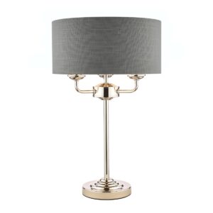 Laura Ashley Sorrento 3 Light Table Lamp in Polished Nickel with Charcoal Shade