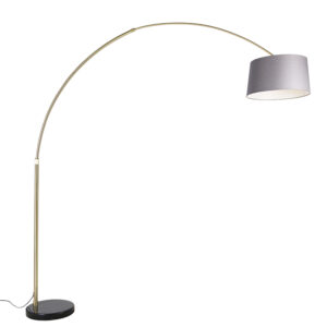 Arc lamp brass with marble fabric shade gray 45 cm – XXL