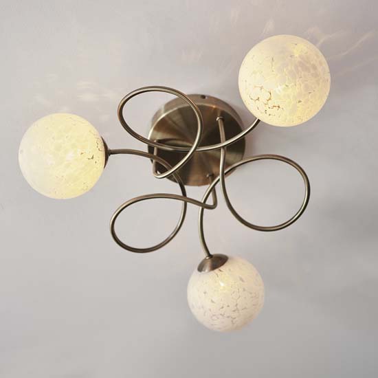 Dieppe 3 Lights Semi Flush Ceiling Light In Antique Brass