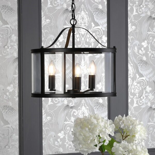 Laura Ashley Harrington 3 Light Ceiling Pendant Lantern In Matt Black Finish LA3756311-Q