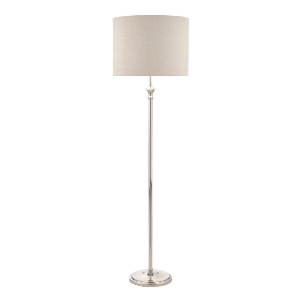 Laura Ashley Highgrove Floor Lamp In Polished Nickel With Natural Linen Shade