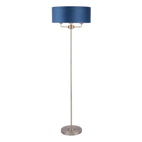 Laura Ashley Sorrento 3 Light Floor Lamp In Antique Brass Finish With Blue Velvet Shade LA3756235-Q