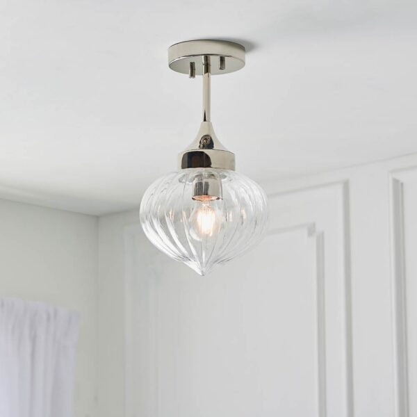 Addington Glass Shade Semi Flush Ceiling Light In Bright Nickel