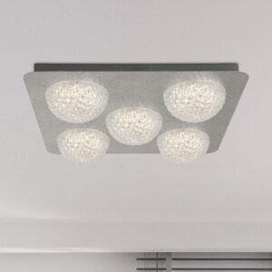 Celestia 5 LED Ceiling Light In Silver Leaf With Clear Acrylic