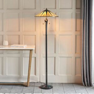 Dark Star Tiffany Cream Glass Floor Lamp In Black