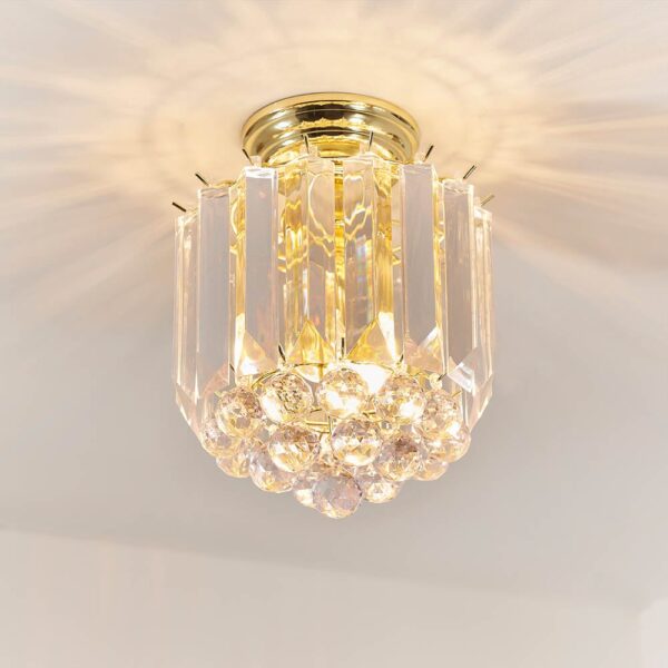 Fargo 2 Lights Crystal Droplets Flush Ceiling Light In Brass