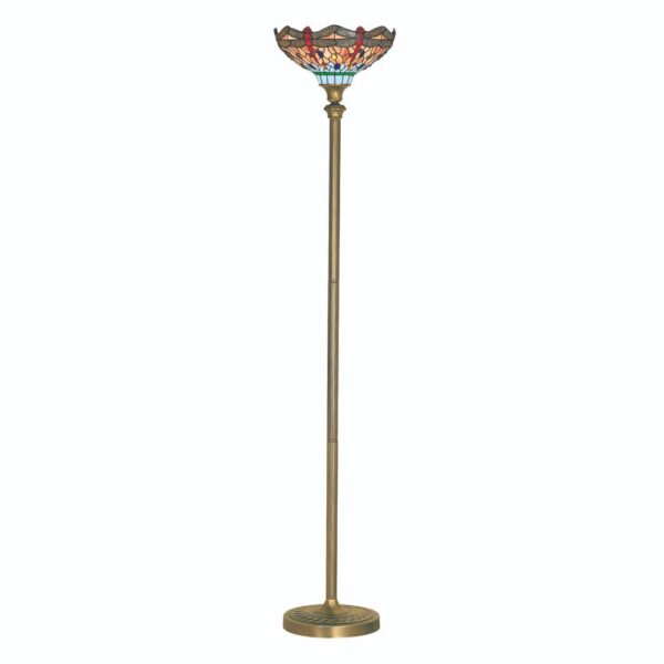 Dragonfly Stained Glass Floor Lamp In Antique Brass