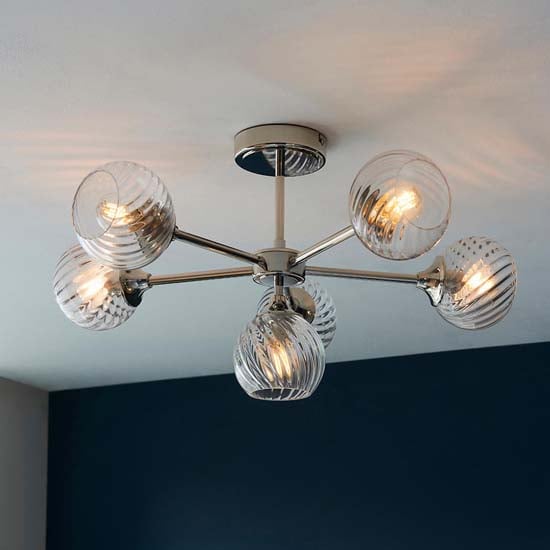 Accra 6 Lights Semi Flush Ceiling Light In Bright Nickel