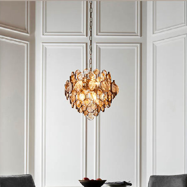 Allston Amber Glass Pendent Ceiling Light In Antique Gold