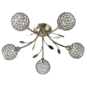 Bellis II 5 Lights Clear Glass Flush Ceiling Light In Brass