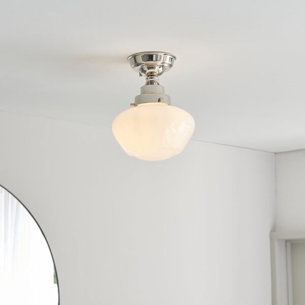 Crowley Opal Glass Semi-Flush Ceiling Light In Bright Nickel