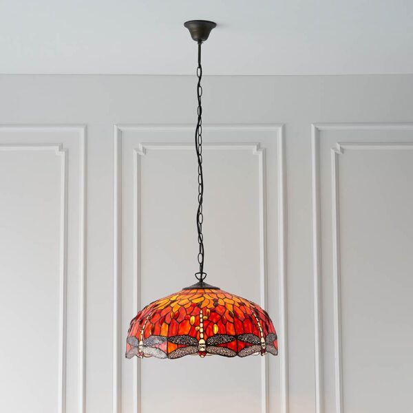 Dearborn 3 Light Glass Large Pendant Ceiling Light In Orange Red