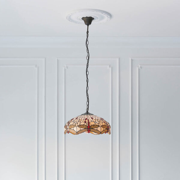 Dearborn Tiffany Glass Medium Pendant Ceiling Light In Beige Red