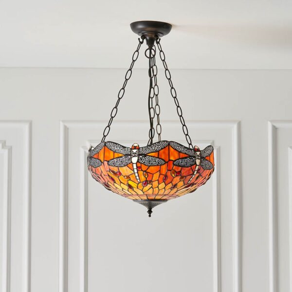 Dearborn Tiffany Glass Pendant Ceiling Light In Orange And Red