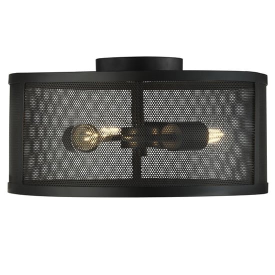 Fishnet 3 Lights Drum Flush Ceiling Light In Matt Black