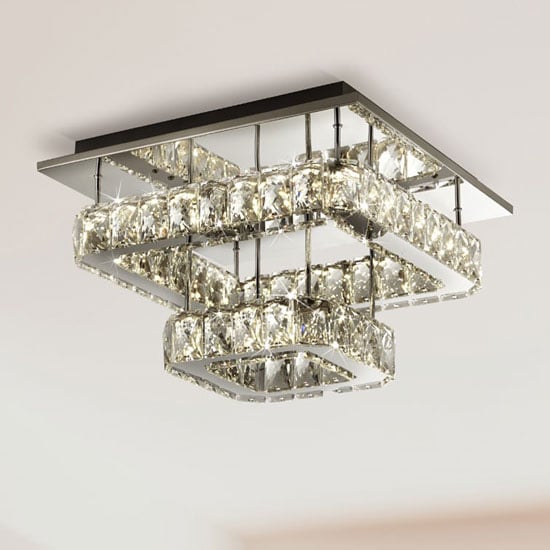 Flush LED 2 Tier Ceiling Light In Chrome With Crystal Glass