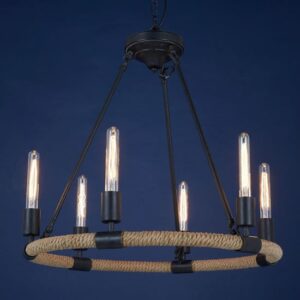 Hamel 6 Bulbs Chandelier Ceiling Light In Natural And Black