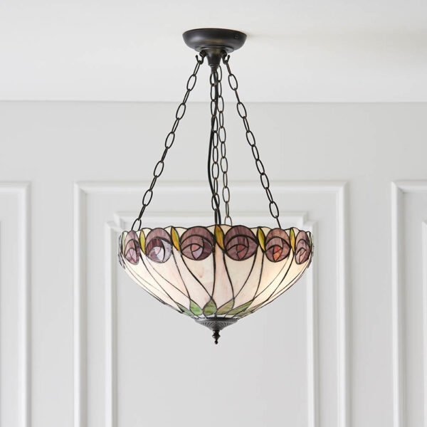 Hinton Tiffany Glass Pendant Ceiling Light In Satin Black