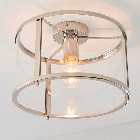 Hopton Clear Glass Shade Flush Ceiling Light In Bright Nickel