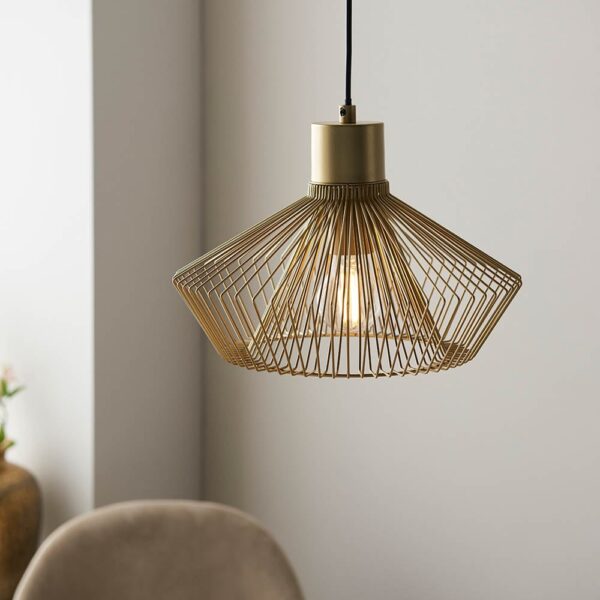 Kearney Metal Caged Pendant Ceiling Light In Gold