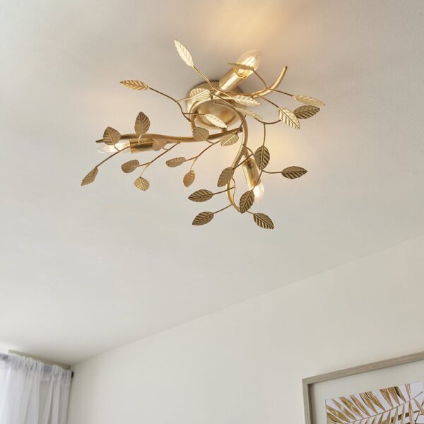 Laveen 3 Light Metal Floral Flush Ceiling Light In Gold