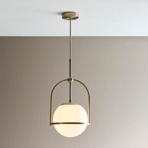 Mayetta Opal Glass Shade Pendant Ceiling Light In Antique Brass