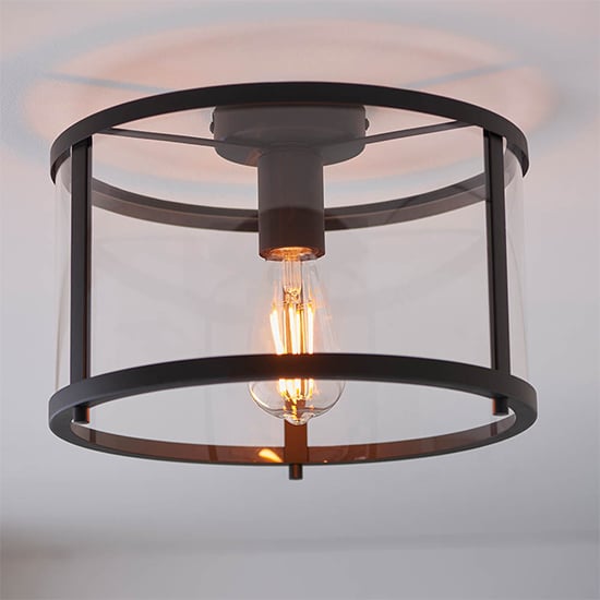 Norfolk Clear Glass Shade Flush Ceiling Light In Matt Black