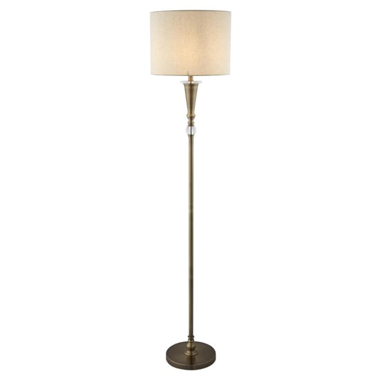 Oscar Linen Shade Floor Lamp With Antique Brass Base