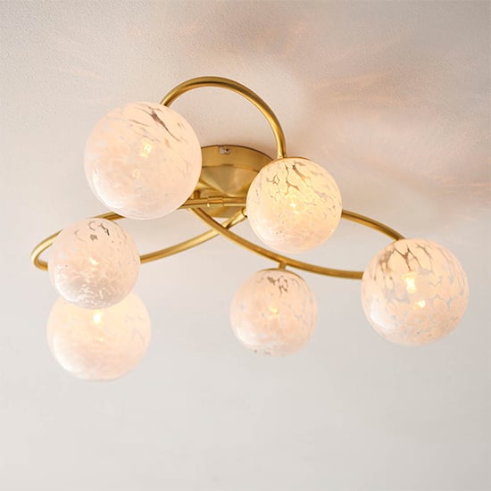 Rome Confetti Glass 6 Lights Semi-Flush Ceiling Light In Brass