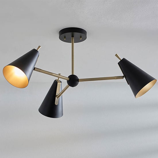 Salado 3 Lights Semi-Flush Ceiling Light In Matt Black