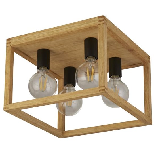 Square 2 Lights Flush Ceiling Light With Wooden Frame