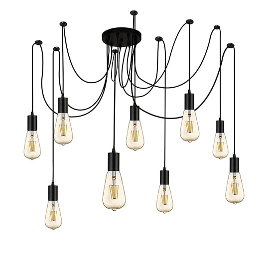 Squiggle 9 Lights Pendant Ceiling Light In Black